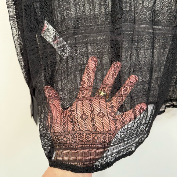 Jason Wu Black Satin Trim Lace Sheer Blouse Top Button Up Front Women's Sz M NWT - Picture 7 of 14